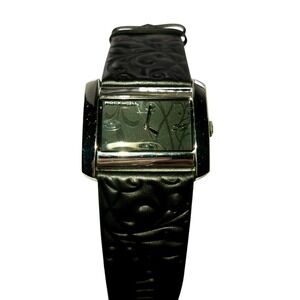 Rockwell The Vanessa 44mm Womens Black Silver Watch Tooled‎ Leather 3ATM